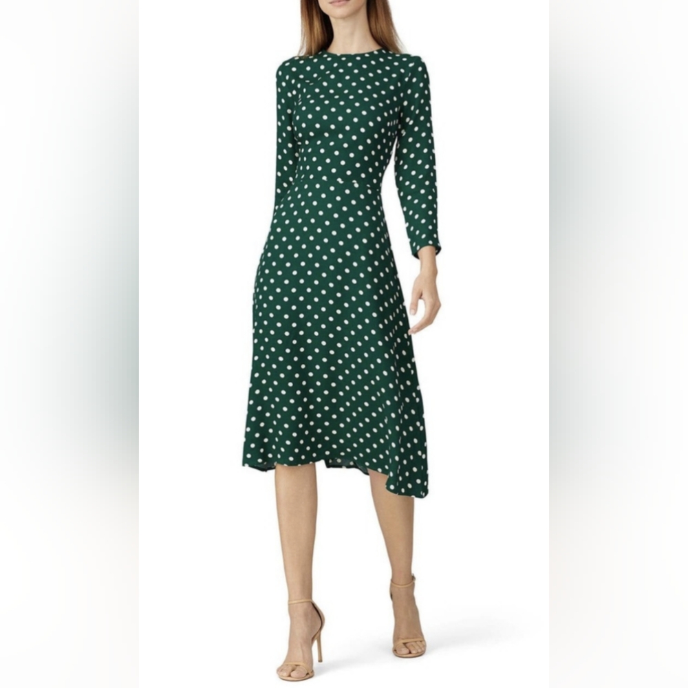 Reformation Moon Green White Polka Dot Long Sleeve Dress Size 2
